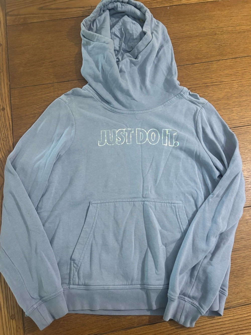 Nike Light Blue 'Just Do It.' Hoodie with Iridescent Logo